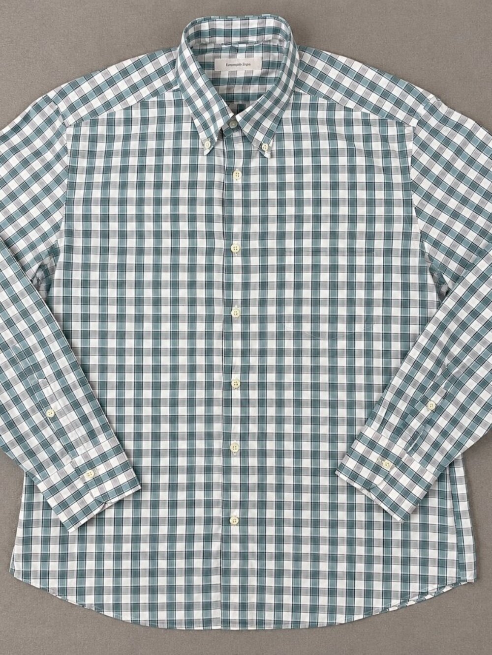 Ermenegildo Zegna Shirt Men's XL Teal Plaid Check Cotton Long Sleeve Button Up